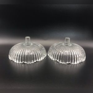 Set of 2 Vintage Clear Glass Candle Holders Wavy Ridged Design Collectible *RARE